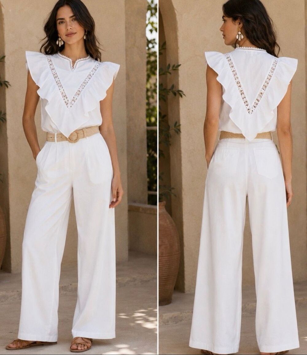 MI GOLONDRINA Valentina White Blouse Top Size Small Ruffle White Embroidered - Picture 14 of 15